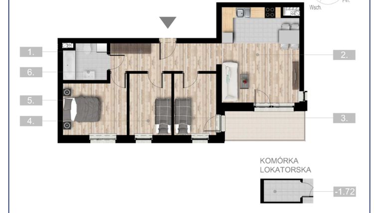 Rzut - Mieszkanie na sprzedaż 4 pokoje o powierzchni 64,09 m² - numer 21 w Szczytno Dąbrowskiego - etap 2