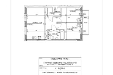 Rzut - Mieszkanie na sprzedaż 3 pokoje o powierzchni 55,99 m² - numer F2 w Bruska