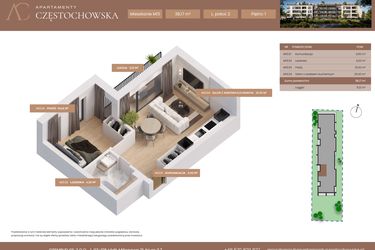 Rzut - Mieszkanie na sprzedaż 2 pokoje o powierzchni 38,17 m² - numer 13 w Apartamenty Częstochowska