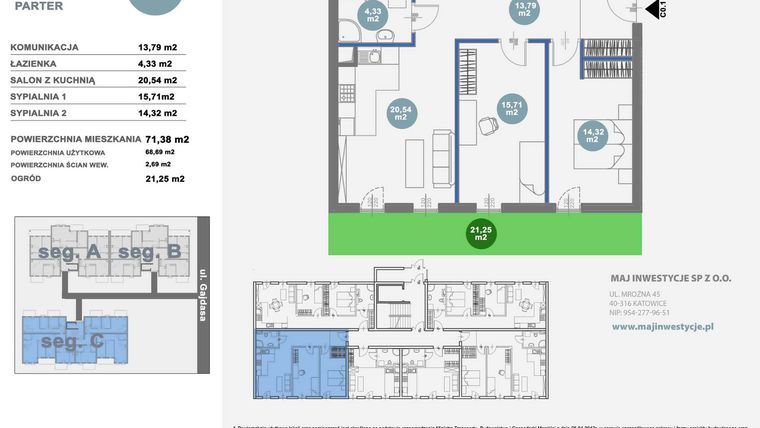 Rzut - Mieszkanie na sprzedaż 3 pokoje o powierzchni 71,38 m² - numer C0.1 w Nowy Radzionków