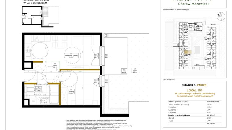 Rzut - Mieszkanie na sprzedaż 2 pokoje o powierzchni 41,46 m² - numer 101 w Aura Nova etap II