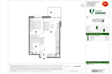 Rzut - Mieszkanie na sprzedaż 2 pokoje o powierzchni 37,55 m² - numer A33 w Osiedle Urbino etap 4.1