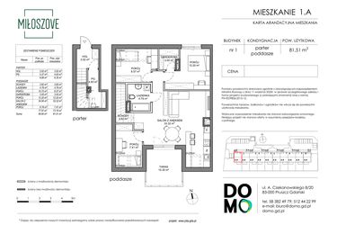 Rzut - Mieszkanie na sprzedaż 4 pokoje o powierzchni 82,61 m² - numer 1A w Miłoszove