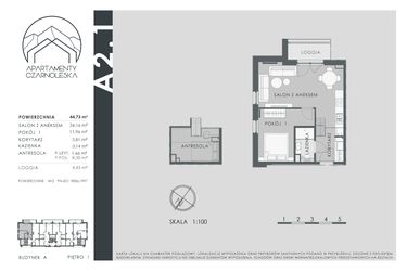 Rzut - Mieszkanie na sprzedaż 2 pokoje o powierzchni 44,73 m² - numer A2.1 w Apartamenty Czarnoleska