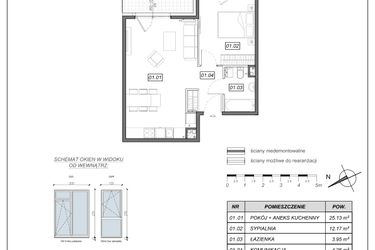 Rzut - Mieszkanie na sprzedaż 2 pokoje o powierzchni 45,51 m² - numer 4.B.01 w Nowe Południe bud. 4