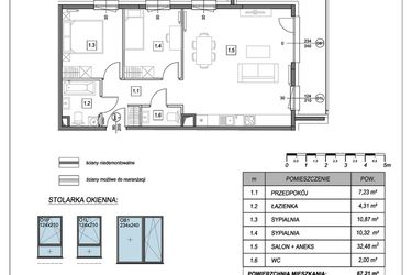 Rzut - Mieszkanie na sprzedaż 3 pokoje o powierzchni 67,21 m² - numer A.2.1 w #NaSwoim2