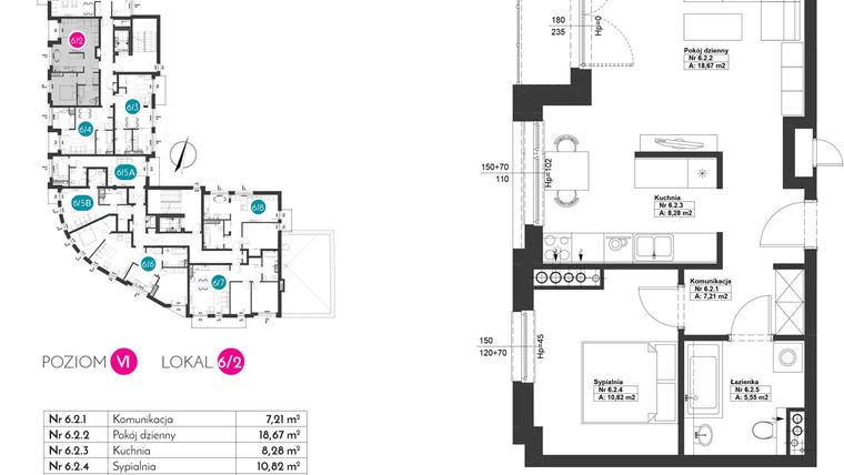 Rzut - Mieszkanie na sprzedaż 2 pokoje o powierzchni 50,53 m² - numer 2_6 w Pawia 73