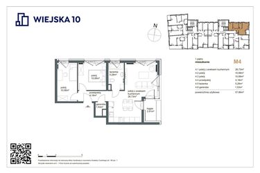Rzut - Mieszkanie na sprzedaż 3 pokoje o powierzchni 57,86 m² - numer 4 w Wiejska 10