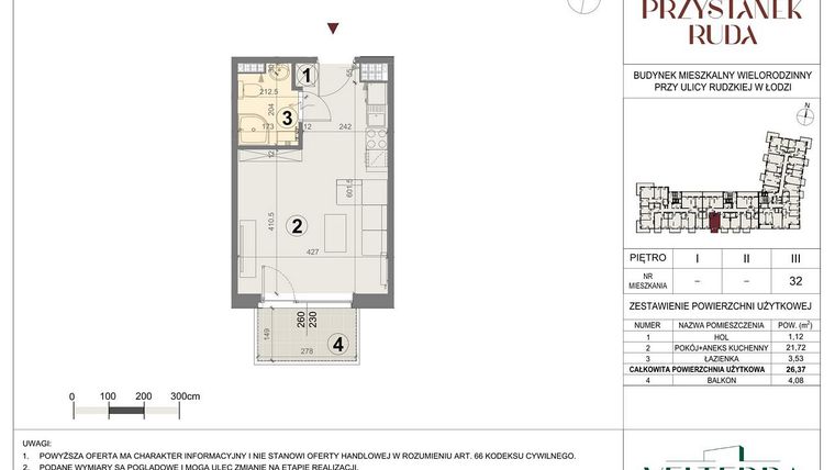 Rzut - Mieszkanie na sprzedaż 1 pokój o powierzchni 26,06 m² - numer 32 w Przystanek Ruda