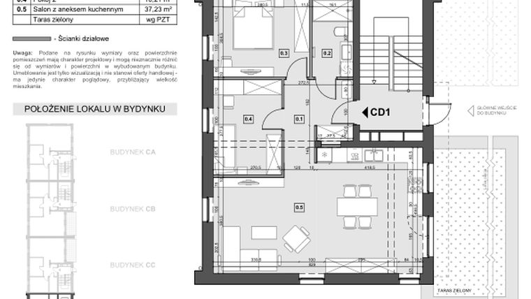 Rzut - Mieszkanie na sprzedaż 3 pokoje o powierzchni 71,84 m² - numer CD1 w Wzgórze Zelwerowicza