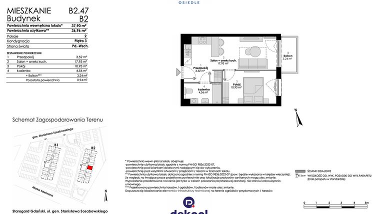 Rzut - Mieszkanie na sprzedaż 2 pokoje o powierzchni 36,96 m² - numer B2.47 w Osiedle Chabrowe