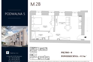 Rzut - Mieszkanie na sprzedaż 3 pokoje o powierzchni 48,9 m² - numer 2B w Podwalna 5