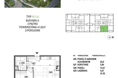 Rzut - Mieszkanie na sprzedaż 2 pokoje o powierzchni 41,52 m² - numer M11A.P4 w Apartamenty Żorska