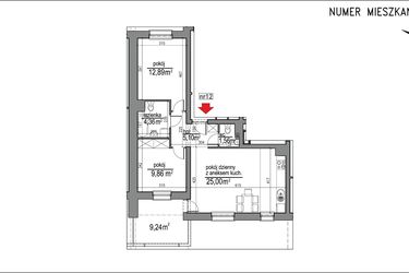 Rzut - Mieszkanie na sprzedaż 3 pokoje o powierzchni 58,77 m² - numer 3m.12 w Osiedle Rytm etap 2