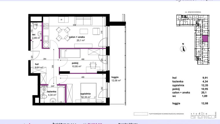 Rzut - Mieszkanie na sprzedaż 3 pokoje o powierzchni 59,54 m² - numer 48 w Wojciechowska Square