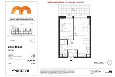 Rzut - Mieszkanie na sprzedaż 2 pokoje o powierzchni 35,96 m² - numer B.0.55 w Morzlive