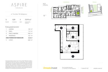 Rzut - Mieszkanie na sprzedaż 2 pokoje o powierzchni 34,94 m² - numer A.20 w Aspire