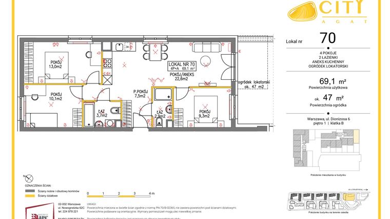 Rzut - Mieszkanie na sprzedaż 4 pokoje o powierzchni 69,1 m² - numer 70 w Comfort City Agat