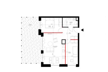 Rzut - Mieszkanie na sprzedaż 3 pokoje o powierzchni 59,19 m² - numer E.0.2 w INSPIRE ETAP IV – bud. E