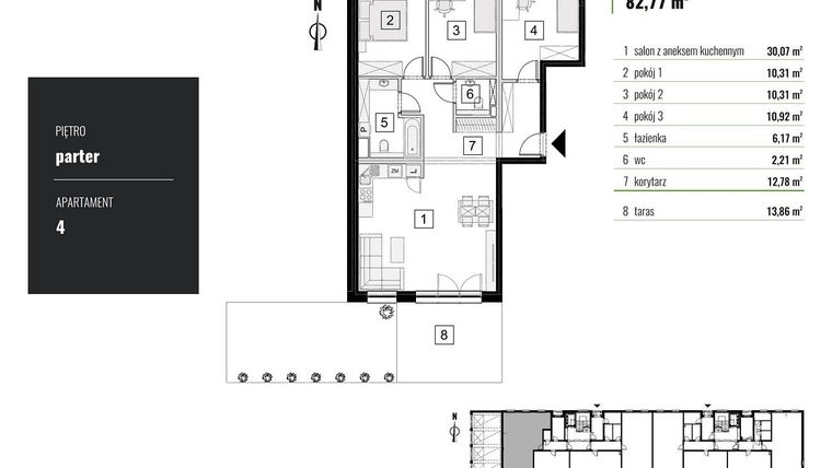 Rzut - Mieszkanie na sprzedaż 4 pokoje o powierzchni 82,77 m² - numer M.4 w Zielony Horyzont II