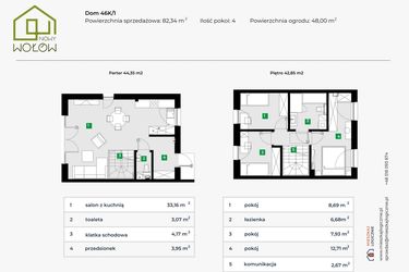 Rzut - Dom na sprzedaż 4 pokoje o powierzchni 73,6 m² - numer 46K/1 w Nowy Wołów etap II