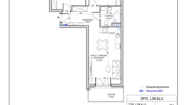Rzut - Mieszkanie na sprzedaż 3 pokoje o powierzchni 61,64 m² - numer 30 w Harmonia bud. M3