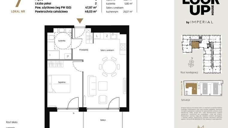 Rzut - Mieszkanie na sprzedaż 2 pokoje o powierzchni 47,97 m² - numer A7 w Look Up House
