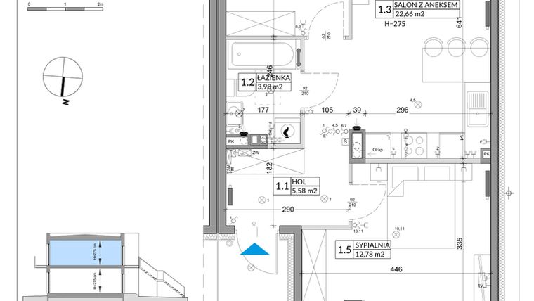 Rzut - Mieszkanie na sprzedaż 3 pokoje o powierzchni 56,89 m² - numer 60B w Osiedle Młodych etap IX