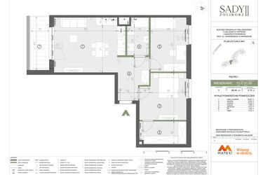 Rzut - Mieszkanie na sprzedaż 3 pokoje o powierzchni 68,4 m² - numer F2.C.01.05 w Sady Żoliborz II
