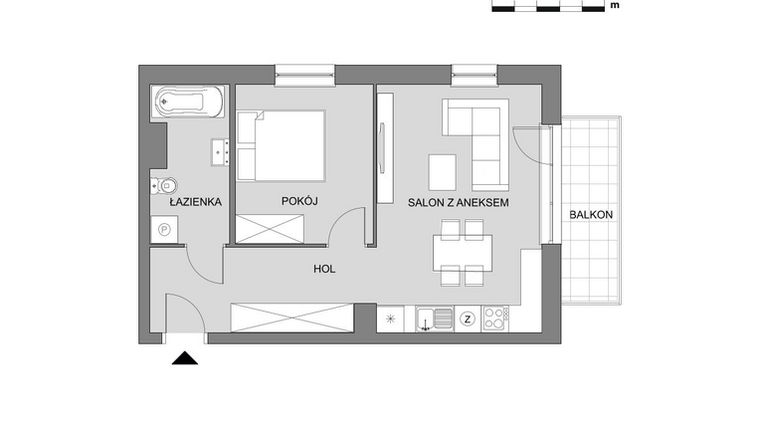 Rzut - Mieszkanie na sprzedaż 2 pokoje o powierzchni 45,63 m² - numer C1.4 w Osiedle Aleksandria II - budynek B