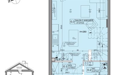 Rzut - Dom na sprzedaż 3 pokoje o powierzchni 72,53 m² - numer 97A w Nova Magdalenka 7 etap VII-VIII