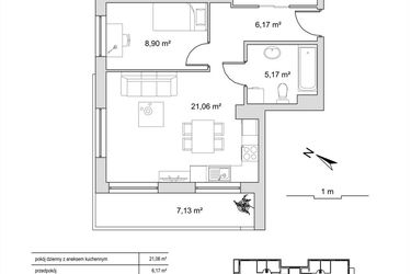 Rzut - Mieszkanie na sprzedaż 2 pokoje o powierzchni 44,87 m² - numer 6.12 w Vela Park bud. 6
