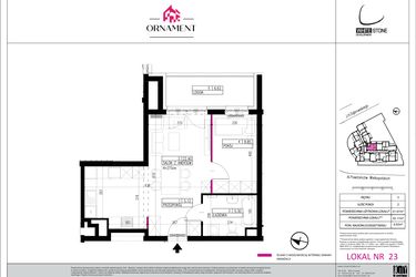 Rzut - Mieszkanie na sprzedaż 2 pokoje o powierzchni 41,67 m² - numer 23 w Ornament