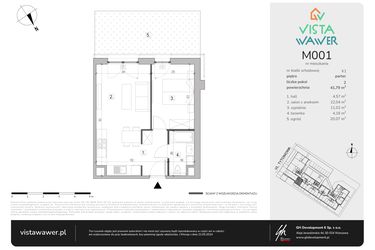 Rzut - Mieszkanie na sprzedaż 2 pokoje o powierzchni 41,79 m² - numer M001 w Vista Wawer