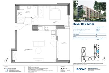 Rzut - Mieszkanie na sprzedaż 2 pokoje o powierzchni 46,48 m² - numer RR/6B/E/2/5 w Royal Residence 6B