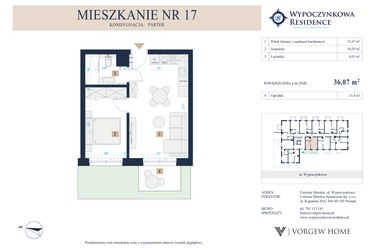 Rzut - Mieszkanie na sprzedaż 2 pokoje o powierzchni 36,07 m² - numer 17 w Wypoczynkowa Residence