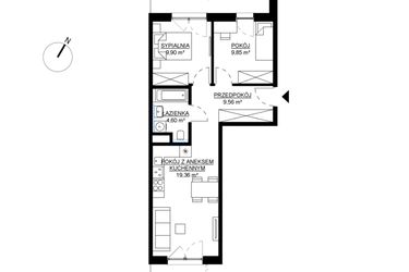 Rzut - Mieszkanie na sprzedaż 3 pokoje o powierzchni 53,27 m² - numer M46 w KWADRAT etap 2