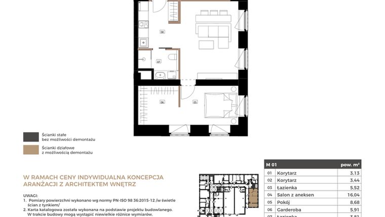 Rzut - Mieszkanie na sprzedaż 3 pokoje o powierzchni 70,86 m² - numer M01 w Apartamenty Królewska Huta