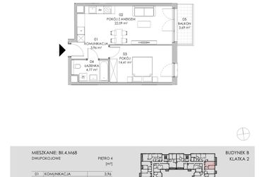 Rzut - Mieszkanie na sprzedaż 2 pokoje o powierzchni 45,23 m² - numer BII.4.M68 w Przewóz 42 ATAL II