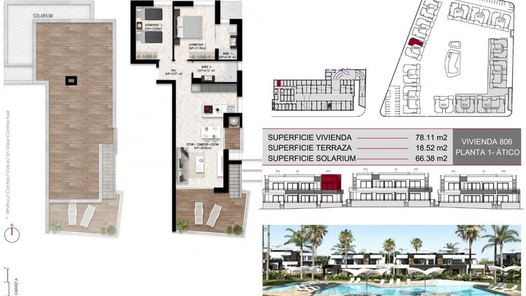 Rzut - Mieszkanie na sprzedaż 3 pokoje o powierzchni 78 m² - numer 4 w Lo Marabu Apartments