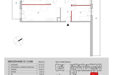 Rzut - Mieszkanie na sprzedaż 3 pokoje o powierzchni 73,33 m² - numer E1-2-M5 w ATAL City Square etap IV - Apartamenty Inwestycyjne