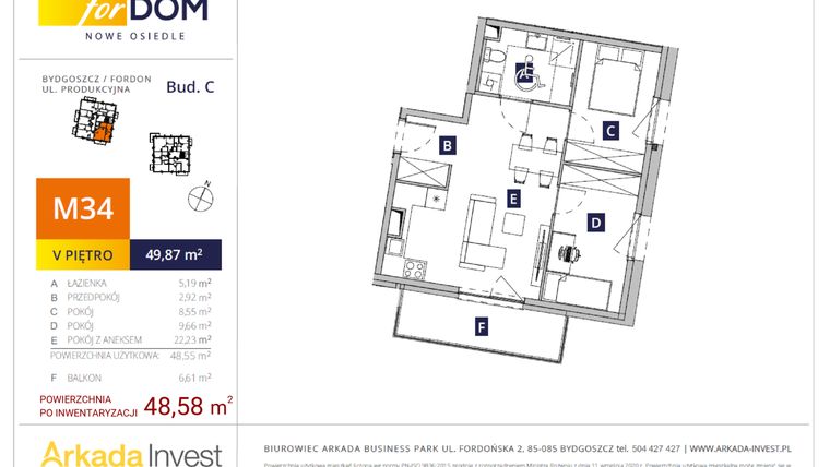 Rzut - Mieszkanie na sprzedaż 3 pokoje o powierzchni 48,58 m² - numer C34 w Osiedle forDOM – etap C
