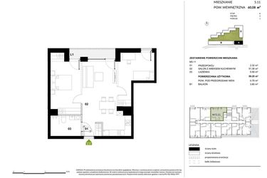 Rzut - Mieszkanie na sprzedaż 1 pokój o powierzchni 59,21 m² - numer A.5.11 w Kozielska Park