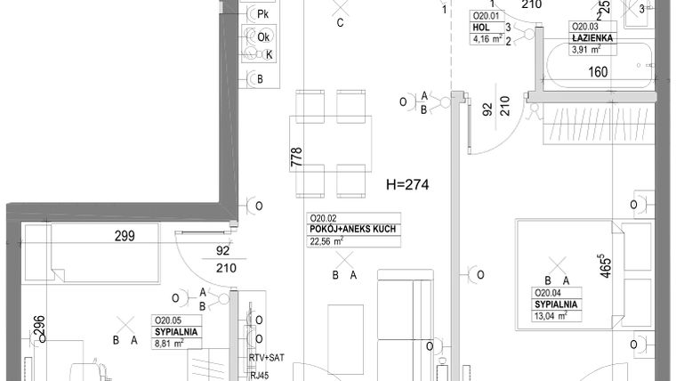 Rzut - Mieszkanie na sprzedaż 3 pokoje o powierzchni 54,23 m² - numer O20 w Miasto Ogród 6 - OSLO i SZTOKHOLM