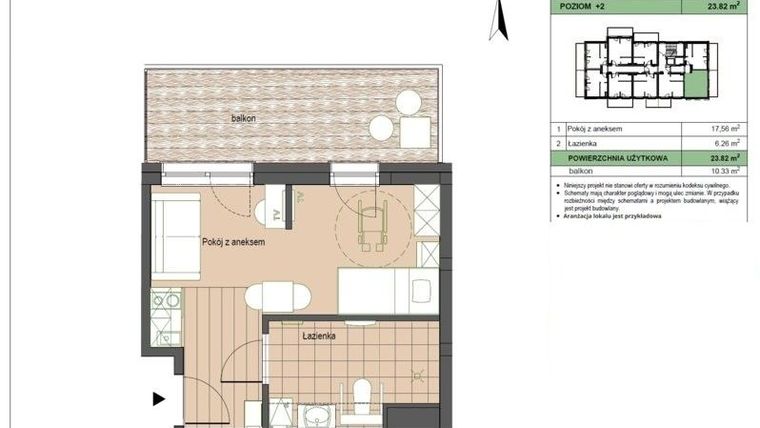Rzut - Mieszkanie na sprzedaż 2 pokoje o powierzchni 23,82 m² - numer M21 w Stegna Forest 2