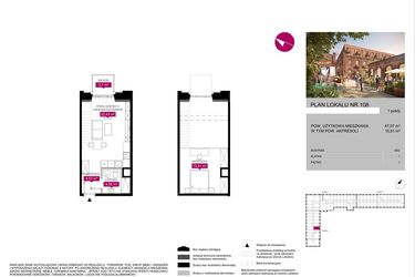 Rzut - Mieszkanie na sprzedaż 1 pokój o powierzchni 47,07 m² - numer G2.108 w Fuzja Lofty