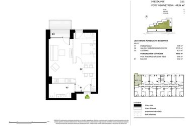 Rzut - Mieszkanie na sprzedaż 1 pokój o powierzchni 49,26 m² - numer A.3.11 w Kozielska Park