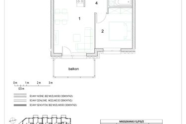 Rzut - Mieszkanie na sprzedaż 2 pokoje o powierzchni 37,12 m² - numer F1/P3/2 w Osiedle Jodłowa bud. F
