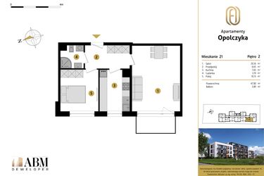 Rzut - Mieszkanie na sprzedaż 2 pokoje o powierzchni 47,8 m² - numer M21 w Apartamenty Opolczyka