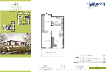 Rzut - Mieszkanie na sprzedaż 2 pokoje o powierzchni 47,64 m² - numer H.1.M8 w Jaśminowe Wzgórze - etap II